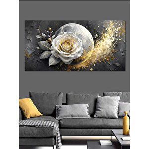Kanvas Tablo Altın Tozlu Beyaz Gül 50x100 cm