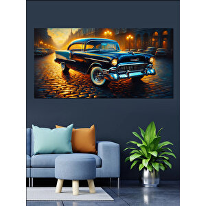 Kanvas Tablo Gece Işıklarında Klasik Araba 50x100 cm