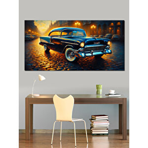 Kanvas Tablo Gece Işıklarında Klasik Araba 50x100 cm