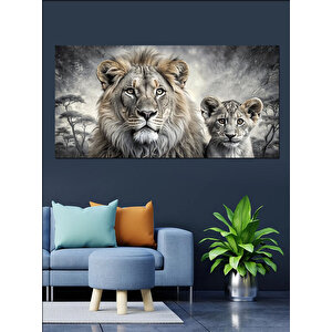 Kanvas Tablo Aslan Ve Yavrusu 50x100 cm