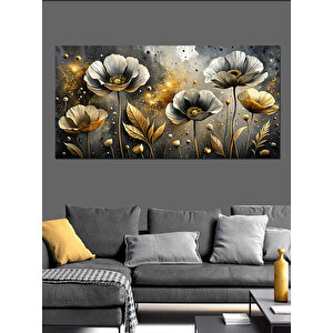 Kanvas Tablo Siyah Ve Altın Gelincikler 70x140 cm