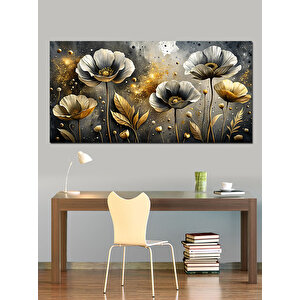 Kanvas Tablo Siyah Ve Altın Gelincikler 50x100 cm