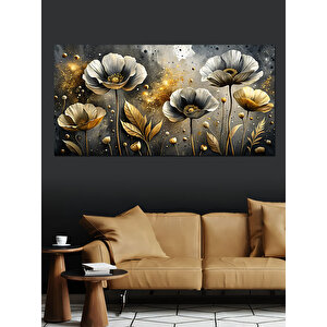 Kanvas Tablo Siyah Ve Altın Gelincikler 50x100 cm