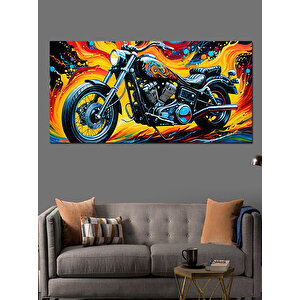 Kanvas Tablo Alevli Güçlü Chopper Motor 70x140 cm