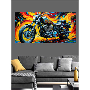Kanvas Tablo Alevli Güçlü Chopper Motor 70x140 cm