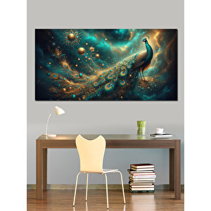 Kanvas Tablo Altın Tüylerle Tavus Kuşu 70x140 cm