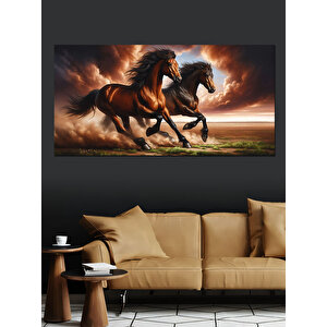 Kanvas Tablo Özgürlüğe Koşan Güçlü Atlar 70x140 cm