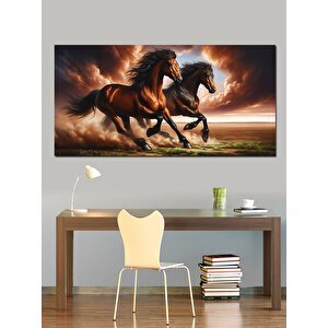 Kanvas Tablo Özgürlüğe Koşan Güçlü Atlar 70x140 cm