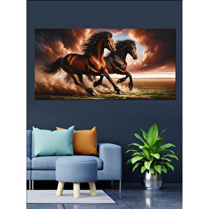 Kanvas Tablo Özgürlüğe Koşan Güçlü Atlar 50x100 cm