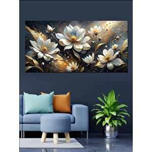 Kanvas Tablo Altın Beyaz Çiçekler 50x100 cm