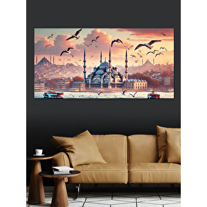 Kanvas Tablo Martılar Ve İstanbul Manzarası 70x140 cm