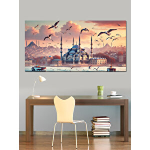 Kanvas Tablo Martılar Ve İstanbul Manzarası 70x140 cm