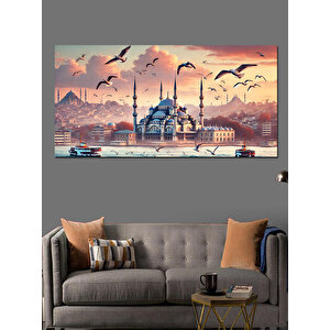 Kanvas Tablo Martılar Ve İstanbul Manzarası 70x140 cm
