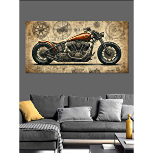 Kanvas Tablo Eski Tarz Motosiklet 70x140 cm