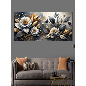 Kanvas Tablo Beyaz Ve Altın Çiçekler 70x140 cm