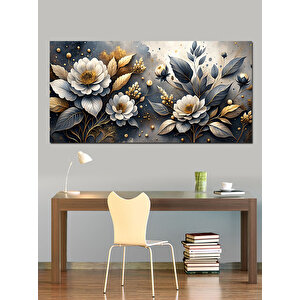 Kanvas Tablo Beyaz Ve Altın Çiçekler 70x140 cm