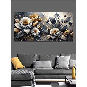Kanvas Tablo Beyaz Ve Altın Çiçekler 70x140 cm