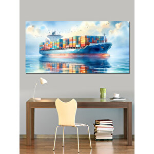 Kanvas Tablo Dalgalar Üzerinde Yük Gemisi 50x100 cm