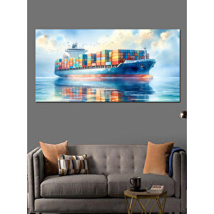 Kanvas Tablo Dalgalar Üzerinde Yük Gemisi 50x100 cm