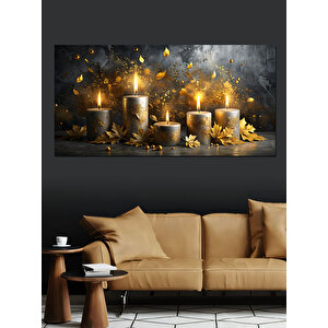 Kanvas Tablo Altın Işıklı Mumlar 70x140 cm