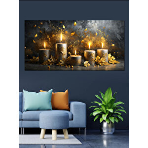 Kanvas Tablo Altın Işıklı Mumlar 70x140 cm