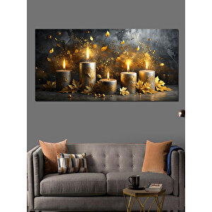Kanvas Tablo Altın Işıklı Mumlar 70x140 cm