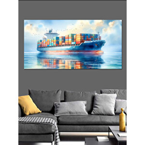 Kanvas Tablo Dalgalar Üzerinde Yük Gemisi 70x140 cm