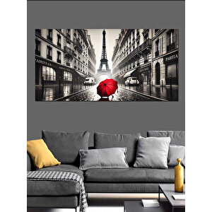 Kanvas Tablo Kırmızı Şemsiyeli Paris 50x100 cm