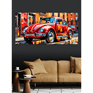 Kanvas Tablo Kırmızı Klasik Araba Şehirde 70x140 cm