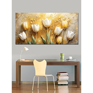 Kanvas Tablo Altın Renkli Laleler 70x140 cm