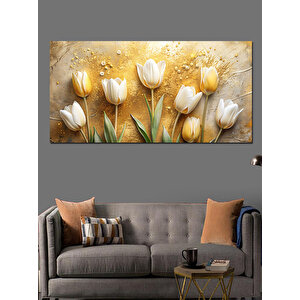 Kanvas Tablo Altın Renkli Laleler 70x140 cm