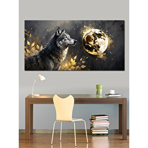 Kanvas Tablo Altın Ay Ve Kurt 50x100 cm