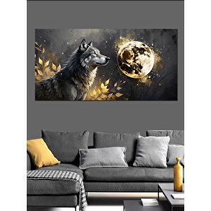 Kanvas Tablo Altın Ay Ve Kurt 50x100 cm