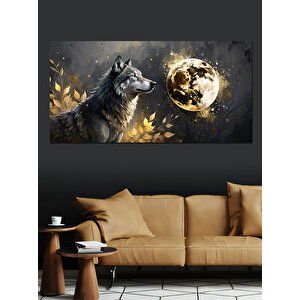 Kanvas Tablo Altın Ay Ve Kurt 50x100 cm