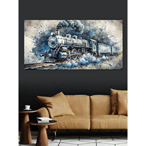 Kanvas Tablo Dumanlar Arasında Buharlı Tren 70x140 cm