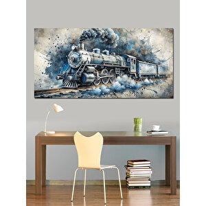 Kanvas Tablo Dumanlar Arasında Buharlı Tren 50x100 cm