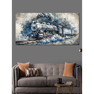 Kanvas Tablo Dumanlar Arasında Buharlı Tren 50x100 cm