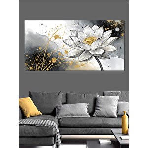 Kanvas Tablo Altın Beyaz Lotus Çiçeği