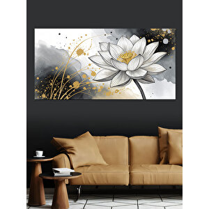 Kanvas Tablo Altın Beyaz Lotus Çiçeği 50x100 cm