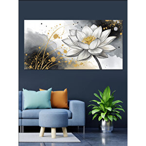 Kanvas Tablo Altın Beyaz Lotus Çiçeği 50x100 cm