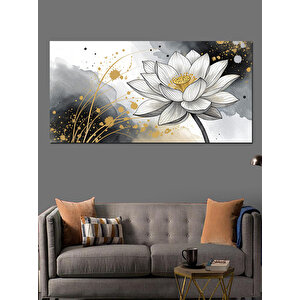 Kanvas Tablo Altın Beyaz Lotus Çiçeği 50x100 cm