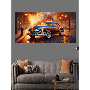 Kanvas Tablo Gece Sokaklarında Klasik Araba 50x100 cm