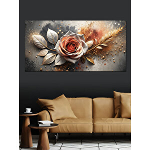 Kanvas Tablo Altın Yapraklı Papatyalar Ve Güller 50x100 cm