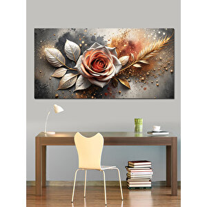 Kanvas Tablo Altın Yapraklı Papatyalar Ve Güller 50x100 cm