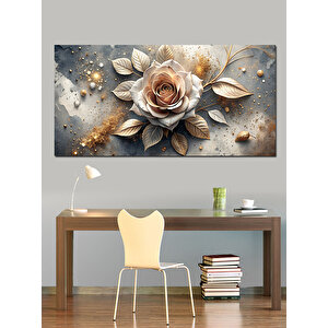 Kanvas Tablo Altın Yapraklı Gül 70x140 cm