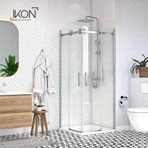 Prestige |  Kare Krom, Şeffaf Cam, Sürgülü Lüks Kabin 110x110 cm