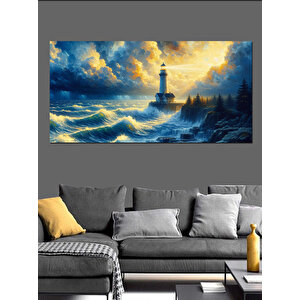 Kanvas Tablo Fırtınalı Deniz Ve Deniz Feneri 70x140 cm