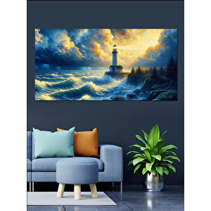 Kanvas Tablo Fırtınalı Deniz Ve Deniz Feneri 70x140 cm