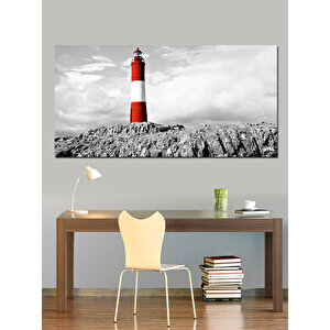 Kanvas Tablo Kırmızı Beyaz Deniz Feneri 70x140 cm