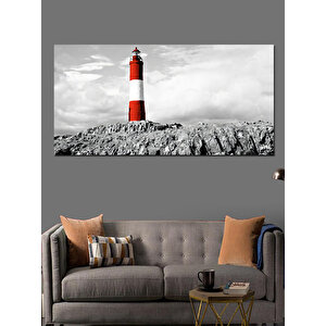 Kanvas Tablo Kırmızı Beyaz Deniz Feneri 70x140 cm